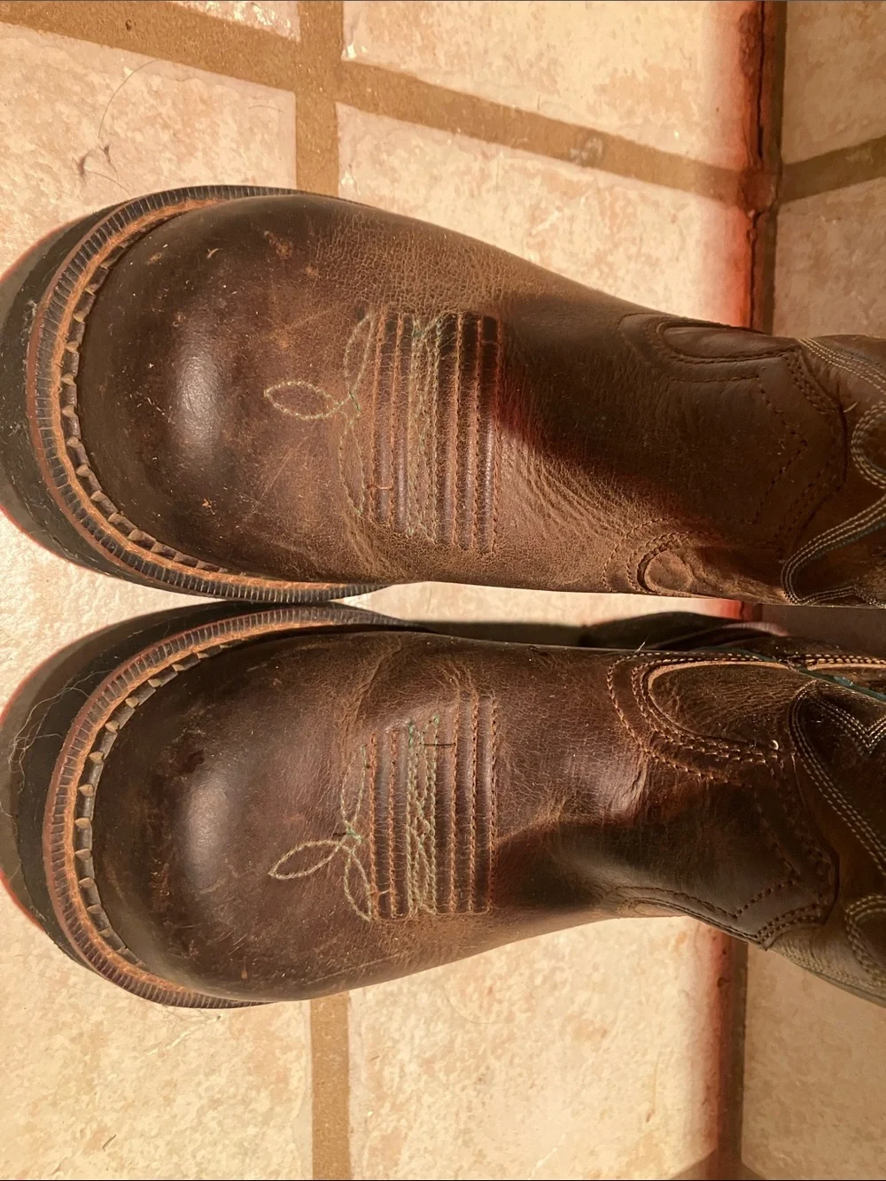 Ariat Kids Brown Leather Pull-On Boots with Turquoise Lining